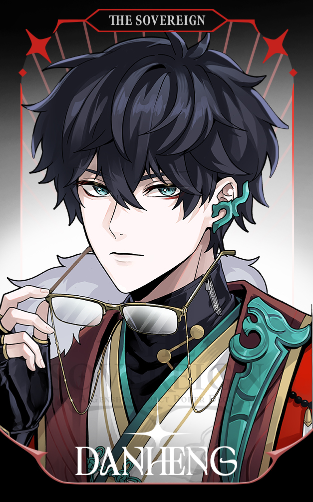 1boy aqua_eyes beads black_gloves black_undershirt character_name chinese_clothes commentary dan_heng_(honkai:_star_rail) dan_heng_(hunt)_(honkai:_star_rail) english_commentary eyeliner eyewear_strap fingerless_gloves gloves gold_trim green_trim hair_between_eyes hakama holding holding_removed_eyewear honkai:_star_rail honkai_(series) jacket japanese_clothes looking_at_viewer makeup male_focus red_eyeliner red_jacket short_hair solo sovereignteam undershirt unworn_eyewear upper_body white_hakama zipper_pull_tab