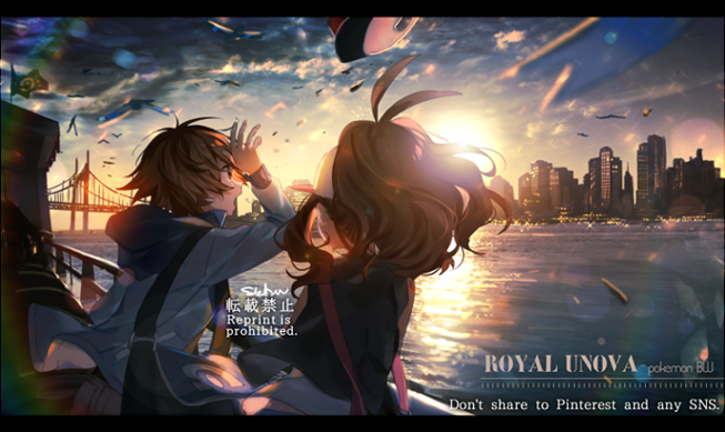 1boy 1girl bad_id bad_pixiv_id baseball_cap bird brown_hair hat high_ponytail hilbert_(pokemon) hilda_(pokemon) jacket long_hair naru_(andante) nintendo pokemon pokemon_bw ponytail vest