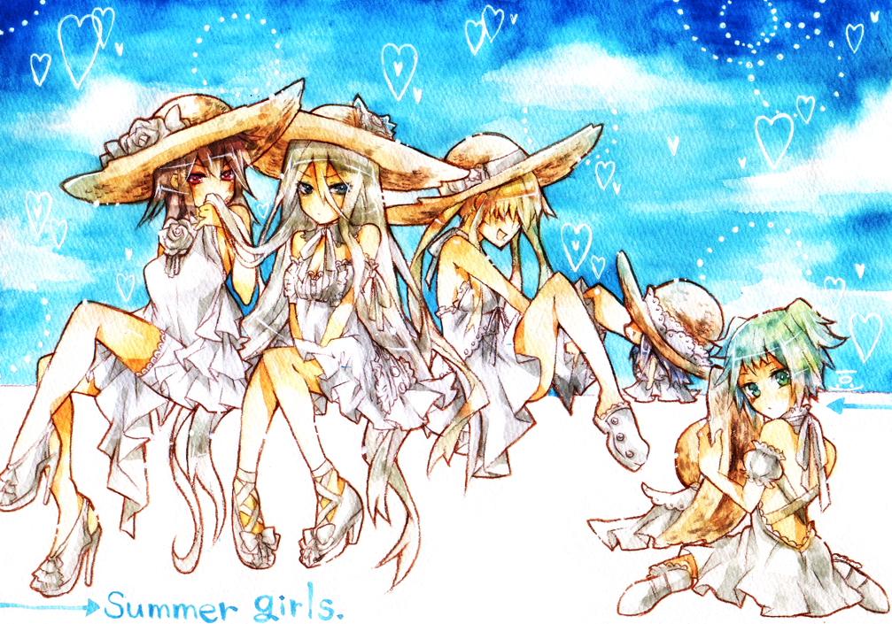 bad_id bad_pixiv_id belphegor_(reborn) blonde_hair breasts dress fran_(reborn) genderswap genderswap_(mtf) hair_over_eyes katekyo_hitman_reborn! legs long_hair mame_(enndoumame2009) mammon_(reborn) multiple_girls short_hair superbi_squalo xanxus