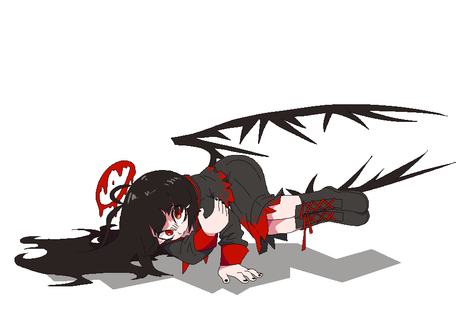 1girl antenna_hair bags_under_eyes baki_one-hand_push-up_(meme) black_boots black_hair black_nails black_sailor_collar black_serafuku black_shirt black_skirt black_wings blood blood_on_clothes blue_archive boots commentary_request full_body gloom_(expression) grappler_baki hair_spread_out halo hand_on_own_shoulder handstand jaggy_lines knee_boots korean_commentary legs_together long_hair long_sleeves looking_at_viewer melting_halo meme neamosub neckerchief one_arm_handstand pleated_skirt red_eyes red_halo red_neckerchief sailor_collar school_uniform serafuku shadow shirt simple_background skirt sleeve_cuffs solo tsurugi_(blue_archive) very_long_hair white_background wide-eyed wings