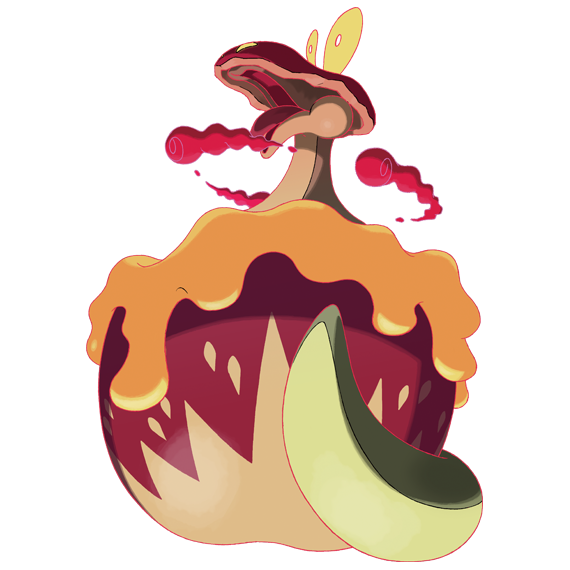 apple appletun artist_request dynamax flapple food fruit full_body gen_8_pokemon gigantamax gigantamax_flapple/appletun nintendo no_humans official_art open_mouth pokemon pokemon_(creature) pokemon_focus pokemon_swsh solo third-party_source tongue transparent_background