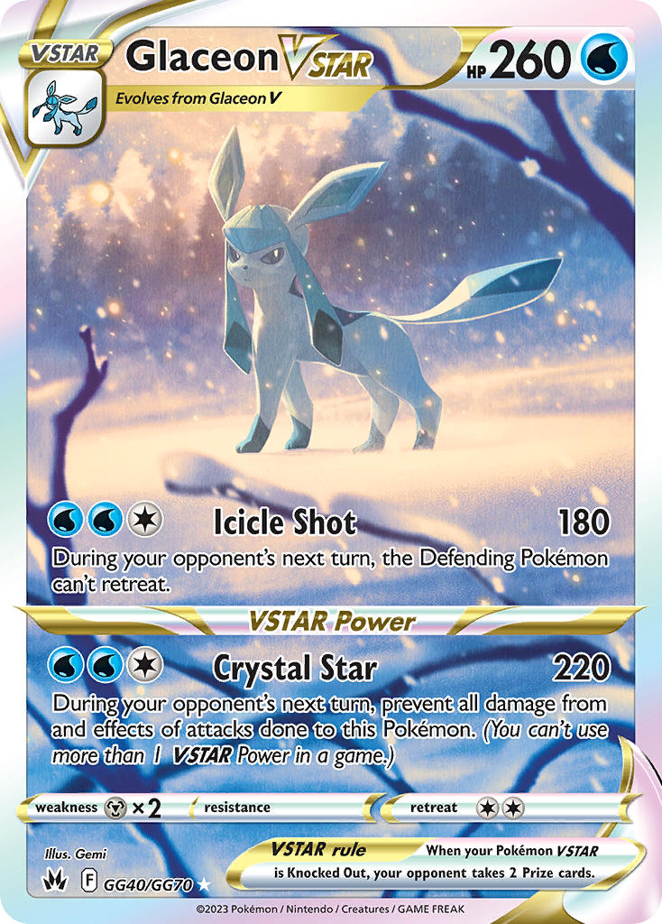 animal_focus artist_name card_(medium) character_name company_name copyright_name copyright_notice english_text full_body gemi gen_4_pokemon glaceon nintendo no_humans official_art outdoors pokemon pokemon_(creature) pokemon_card pokemon_focus pokemon_tcg snow snowing solo third-party_source trading_card tree