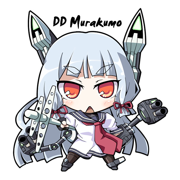 10s 1girl blue_hair blunt_bangs blush braid chibi kantai_collection long_hair looking_at_viewer murakumo_(kancolle) pantyhose personification red_eyes school_uniform serafuku take_tonbo