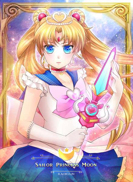 1girl bishoujo_senshi_sailor_moon blonde_hair blue_eyes blue_sailor_collar blue_skirt bow brooch character_name choker cowboy_shot double_bun earrings elbow_gloves expressionless fch2009 female_focus gloves hair_bun hair_ornament hairpin heart heart_brooch holding holding_sword holding_weapon jewelry long_hair looking_at_viewer magical_girl pink_bow pretty_guardian_sailor_moon princess_sailor_moon sailor_collar sailor_moon skirt solo sword tiara tsukino_usagi twintails weapon white_gloves