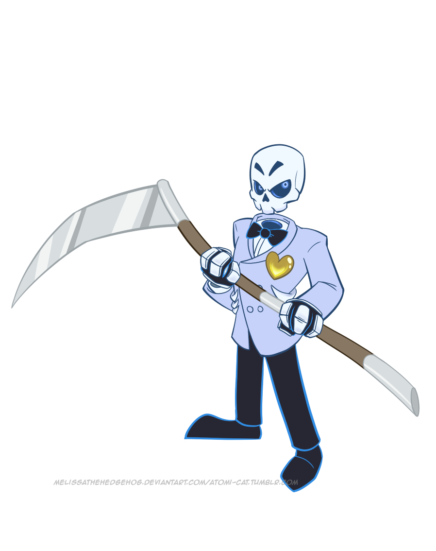 1boy atomi-cat blazer blue_eyes bow bowtie commentary_request formal_clothes grim_fandango heart jacket male_focus manuel_calavera mystery_skulls parody scythe simple_background skeleton solo standing style_parody traditional_bowtie transparent_background watermark web_address white_background