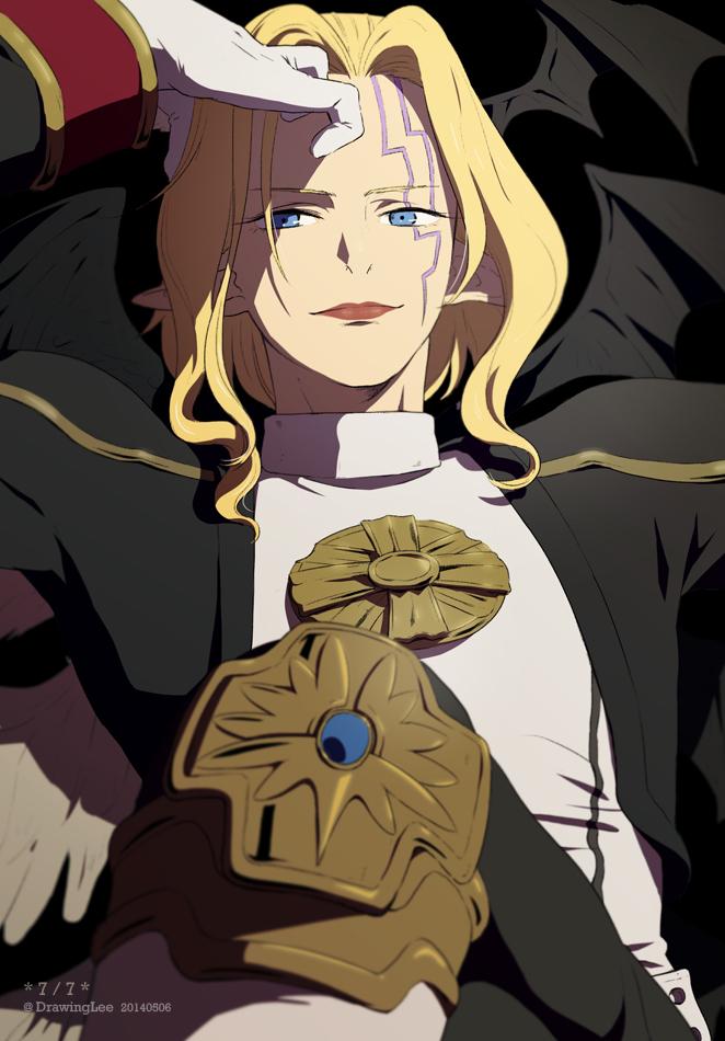 1boy blonde_hair blue_eyes digimon lucemon_falldown_mode male_focus solo wings