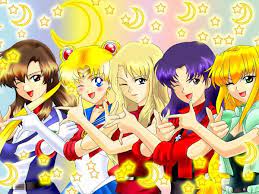 5girls bishoujo_senshi_sailor_moon blonde_hair brown_hair cosplay excel excel_saga female_focus gundam gundam_seed katsuragi_misato looking_at_viewer lowres magical_girl mireille_bouquet mitsuishi_kotono moon multiple_girls murrue_ramius neon_genesis_evangelion noir_(anime) noir_(nowaru) non-web_source one_eye_closed sailor_moon sailor_moon_pose sailor_senshi_uniform star_(symbol) tsuki_ni_kawatte_oshioki_yo tsukino_usagi voice_actor_connection wink