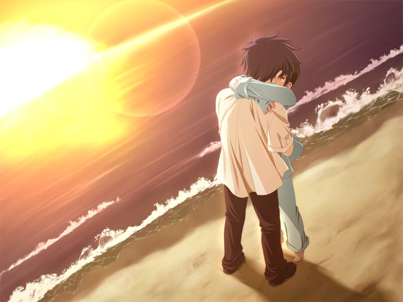 1boy 1girl beach blush edelweiss game_cg hetero hinata_mizuki katakura_shinji kiss short_hair