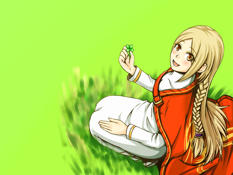 1girl blonde_hair blush breasts brown_eyes cape cleavage dress female_focus final_fantasy final_fantasy_tactics grass long_hair looking_up open_mouth ovelia_atkascha rawza sidelocks sitting solo yellow_eyes
