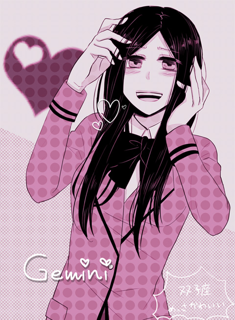 1623 bad_id bad_pixiv_id blush bow gemini_zodiarts heart joujima_yuuki kamen_rider kamen_rider_fourze_(series) long_hair monochrome open_mouth school_uniform smile solo upper_body