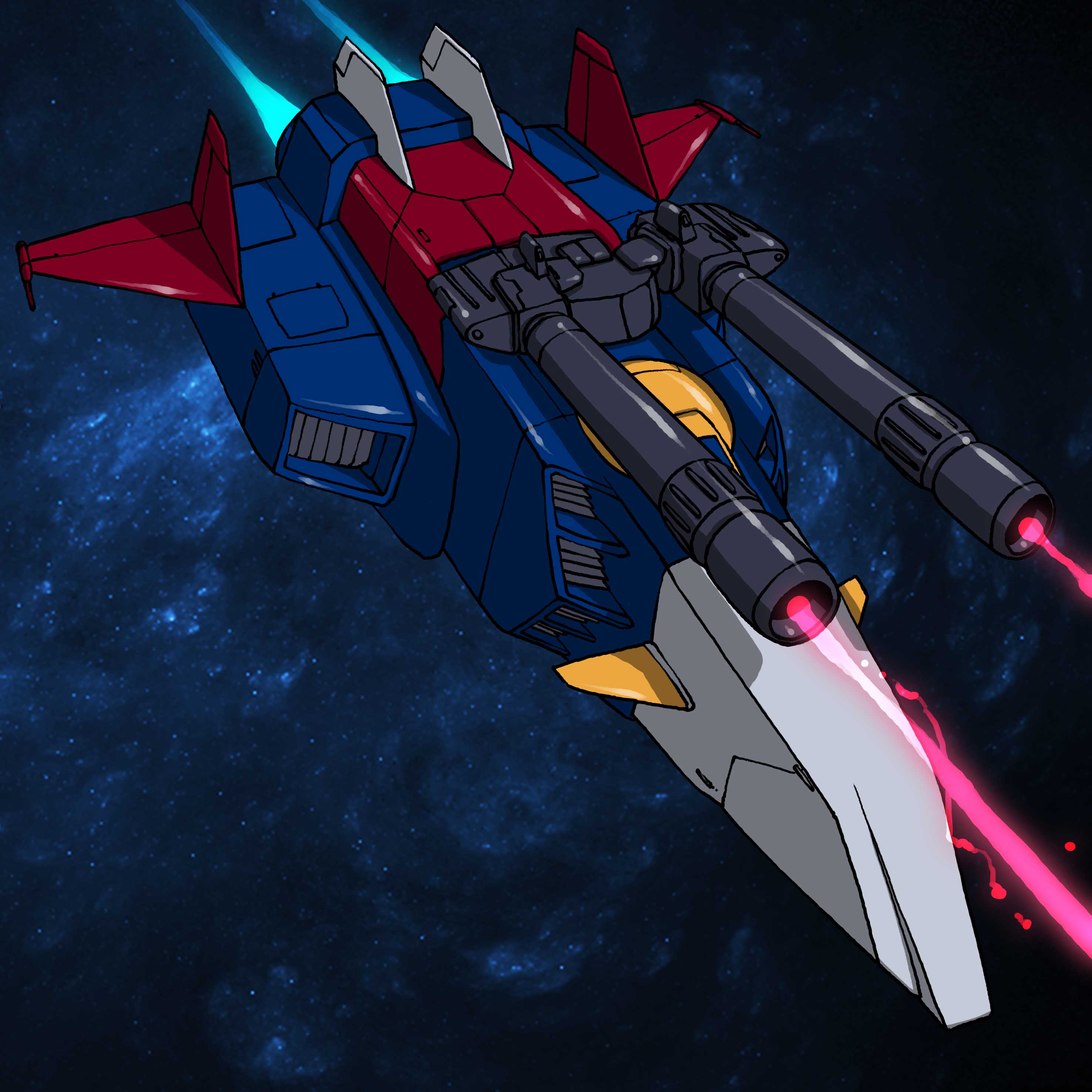absurdres cannon firing g-fighter gundam highres hirodango mobile_suit_gundam space spacecraft starfighter