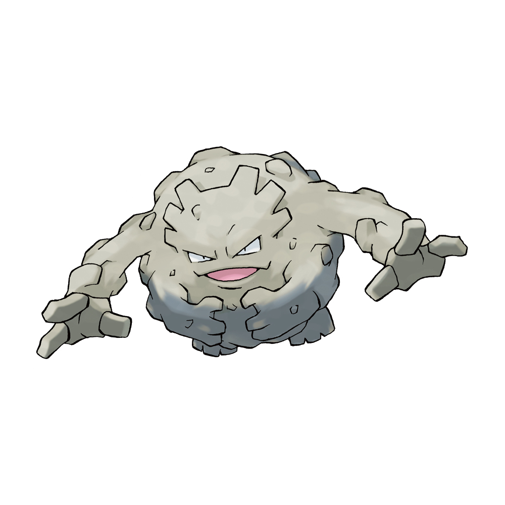 extra_arms full_body gen_1_pokemon graveler nintendo no_humans official_art open_mouth pokemon pokemon_(creature) pokemon_focus pokemon_frlg simple_background smile solo sugimori_ken third-party_source v-shaped_eyes white_background