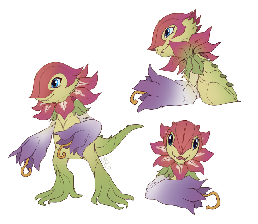 digimon digimon_(creature) floramon looking_at_viewer petals sharp_teeth solo tail teeth