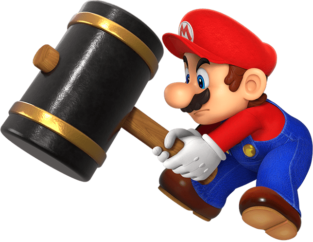 1boy blue_eyes brown_hair donkey_kong_(series) facial_hair frown full_body gloves hammer hat mario mario_(series) mario_vs._donkey_kong mustache nintendo official_art overalls
