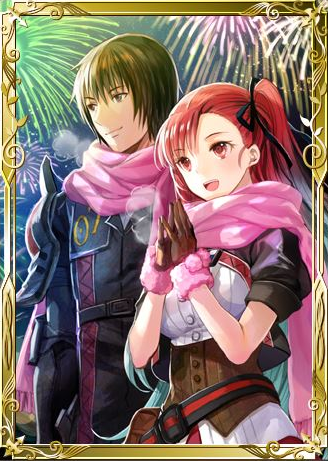 00s 10s 1boy 1girl black_hair black_ribbon brown_eyes brown_gloves fuzichoco gloves hair_ribbon kurt_irving long_hair lowres military military_uniform multicolored_hair one_side_up own_hands_together pink_hair red_hair ribbon riela_marcellis senjou_no_valkyria senjou_no_valkyria_(series) senjou_no_valkyria_3 short_hair silver_hair two-tone_hair