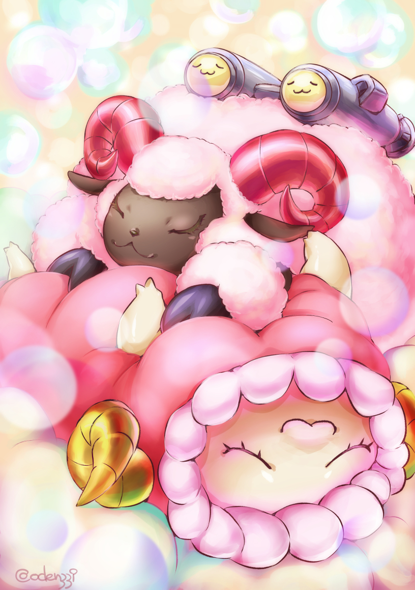 cloud digimon horns lamb pillomon pillow sheep sheepmon sleeping