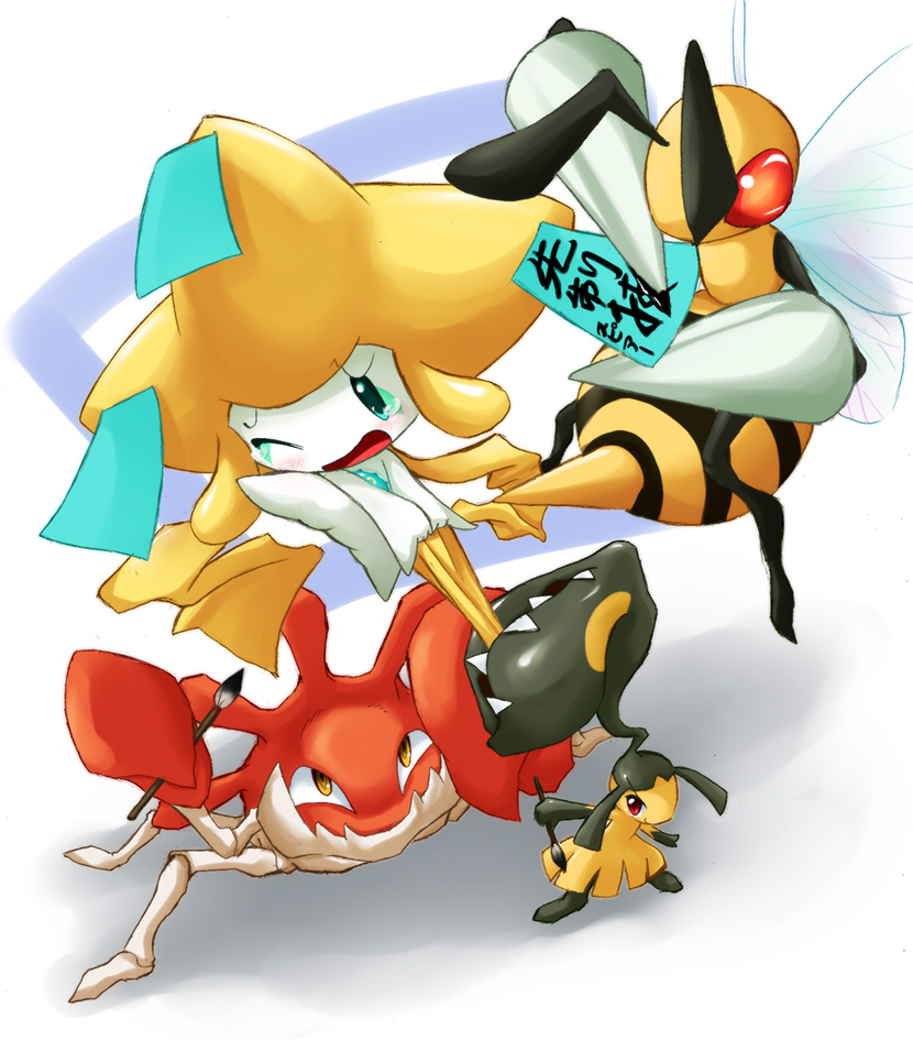 00s beedrill calligraphy_brush gen_1_pokemon gen_3_pokemon jirachi kingler legendary_pokemon mawile mythical_pokemon nintendo no_humans paintbrush pokemon pokemon_(creature) tears ukan_muri