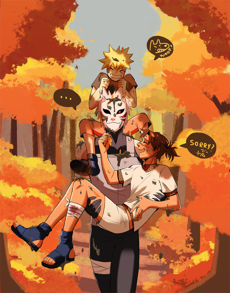 anbu blonde_hair brown_hair chuunin genin grey_hair hatake_kakashi kakairu naruto_(classic) naruto_(series) sharingan umino_iruka uzumaki_naruto