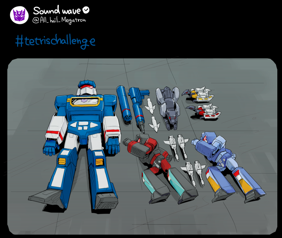 6+boys assault_visor bad_id bad_twitter_id buzzsaw_(transformers) character_name decepticon english_text equipment_layout fake_screenshot frenzy_(transformers) gun insignia kappaen laserbeak lying multiple_boys parody ravage_(transformers) rumble_(transformers) soundwave_(transformers) transformers visor weapon
