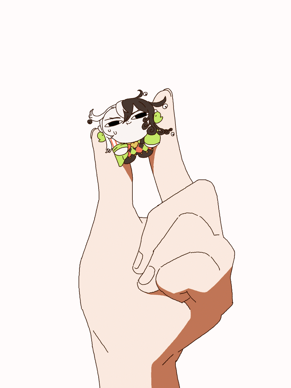 1boy animated animated_gif ashiya_douman_(fate) asymmetrical_hair bell black_eyes black_hair blank_eyes blank_stare blob cheek_bulge chibi curly_hair earrings fate/grand_order fate_(series) hair_bell hair_between_eyes hair_intakes hair_ornament highres jewelry long_hair magatama magatama_earrings male_focus mini_person miniboy multicolored_hair pressing solo_focus sweatdrop syabbal-i two-tone_hair very_long_hair white_hair