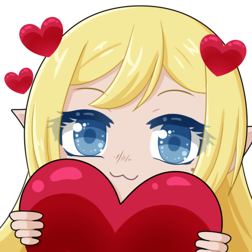 1girl :3 blonde_hair blue_eyes chibi commission commissioner_upload elf emoji emoticon heart holding holding_heart long_hair looking_at_viewer lotte_farona lowres official_art pointy_ears selinanovalight smile solo tagme valentine ways_of_darkness_(series)
