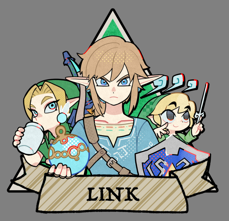 3boys blonde_hair blue_eyes blue_tunic bomb character_name curtained_hair dancho_no_mori drinking earrings explosive fairy frown green_hat green_tunic hat holding holding_bomb holding_jar holding_wand hylian_shield jar jewelry link long_pointy_ears looking_at_viewer low_ponytail male_focus master_sword milk multiple_boys multiple_persona navi nintendo parted_bangs phrygian_cap pointy_ears ponytail shield short_hair short_sleeves sidelocks smile sphere_earrings sword sword_on_back the_legend_of_zelda the_legend_of_zelda:_breath_of_the_wild the_legend_of_zelda:_ocarina_of_time the_legend_of_zelda:_the_wind_waker toon_link tunic wand weapon weapon_on_back wind_waker_(object) young_link