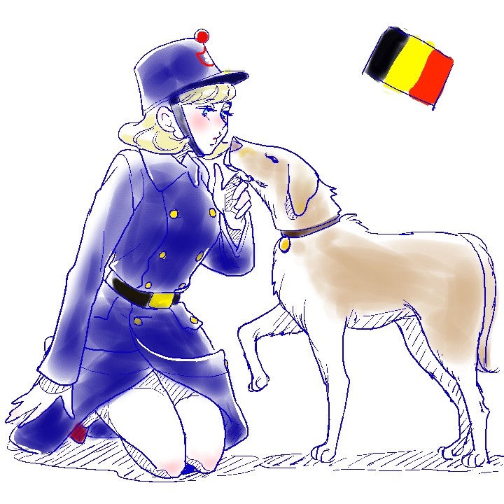 1girl animal artist_request belgian_flag belgium blonde_hair dog hat military military_uniform original world_war_i yokkoishoichi