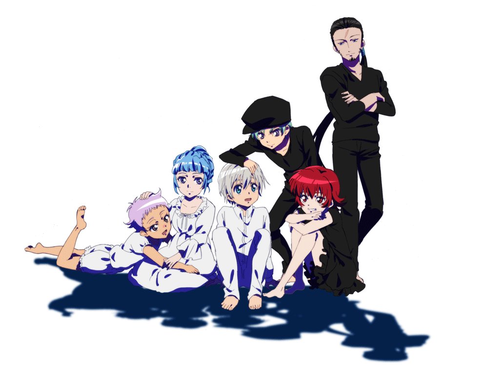 3boys 3girls ange_serena barefoot black_dress bloomers closed_mouth dark-skinned_female dark_skin dress feet full_body fumiko_(mesushi) hat hermana_larmo iria_animi long_hair multiple_boys multiple_girls nightgown open_mouth pajamas ponytail ricardo_soldato ruca_milda shadow short_hair simple_background sleepwear smile spada_belforma tales_of_(series) tales_of_innocence underwear white_background