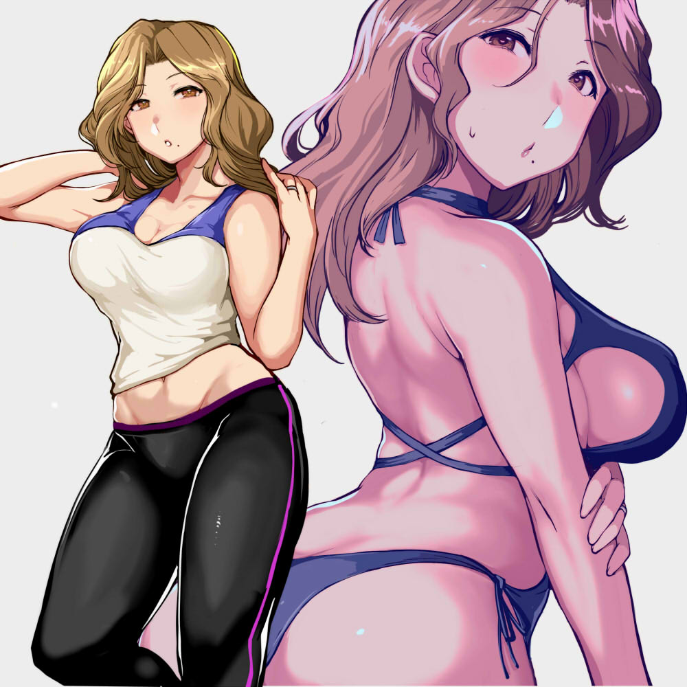 1girl breasts cleavage female_focus keshin large_breasts leggings mole mole_under_mouth simple_background solo tagme white_background