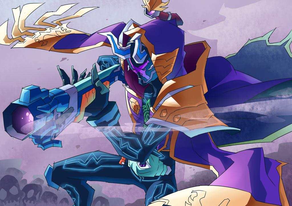 1boy aiming armor cape rider_belt gan_gun_hand ghost_driver gun japanese_armor kamen_rider kamen_rider_ghost_(series) kamen_rider_specter kneeling male_focus mask nobunaga_damashii on_one_knee otokamu purple_cape rider_belt rifle shotgun tokusatsu weapon