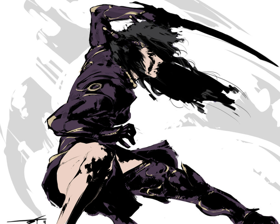 1girl armor black_hair breasts female_focus gloves headgear long_hair rose_(dragoon) solo sword the_legend_of_dragoon weapon
