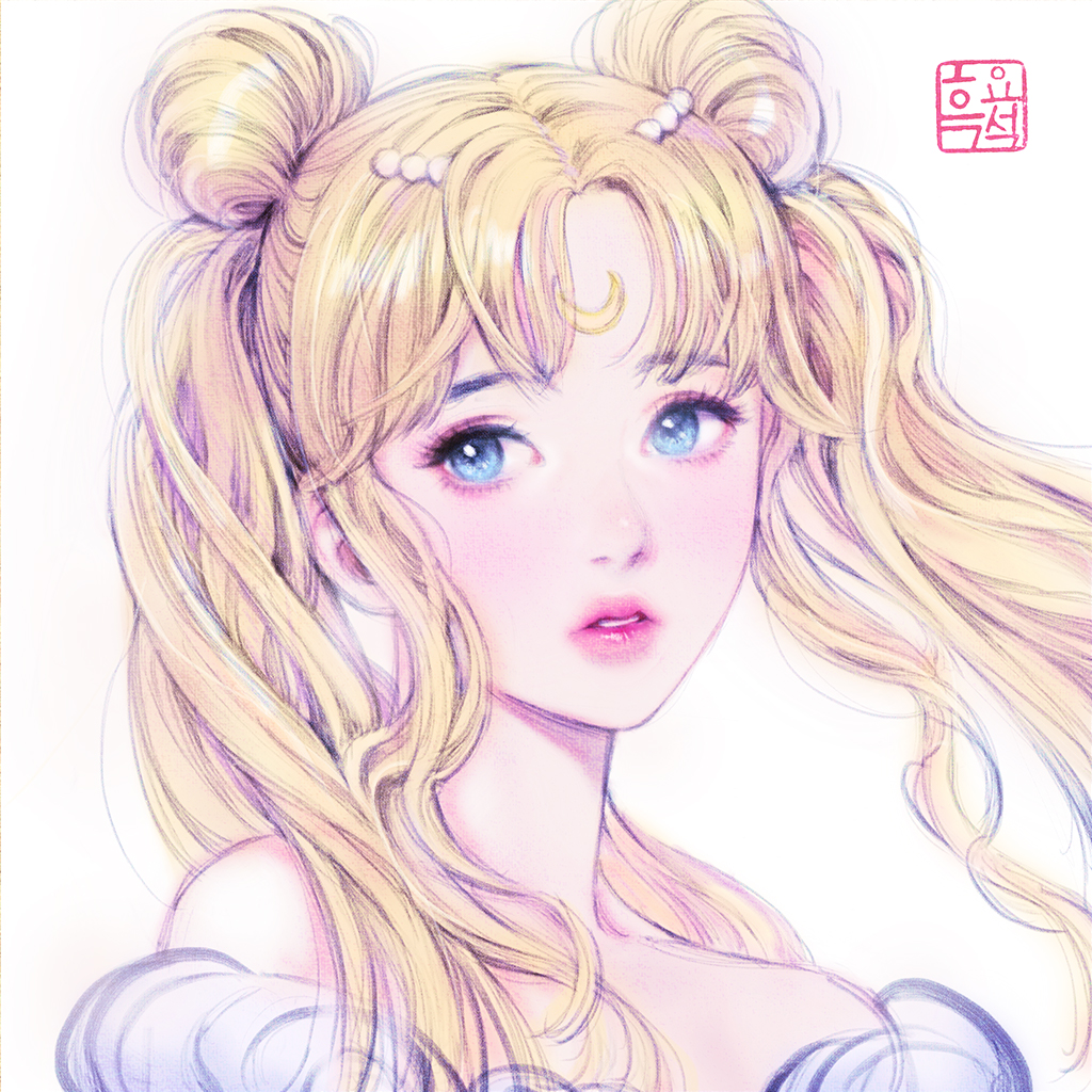 1girl 2020 adobe_fresco bare_shoulders bishoujo_senshi_sailor_moon blonde_hair blue_eyes crescent crescent_facial_mark double_bun dress eyelashes facial_mark forehead_mark forehead_tattoo formal_clothes gown hair_blowing hair_bun hair_ornament hairpin long_hair moon nayoung_wooh off-shoulder_dress off_shoulder open_mouth parted_bangs pearl_hair_ornament pink_lips princess princess_serenity puffy_dress puffy_sleeves simple_background solo tsukino_usagi twintails upper_body white_background white_dress worried