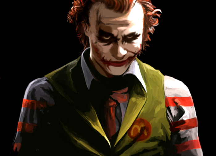 1boy batman_(series) black_background dc_comics glasgow_smile heath_ledger kawanakajima makeup male_focus mcdonald&#039;s md5_mismatch parody realistic ronald_mcdonald solo the_dark_knight the_joker