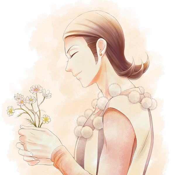 1boy androgynous black_hair closed_eyes closed_mouth commentary_request dragon_quest dragon_quest_xi earrings flower hair_slicked_back holding holding_flower jewelry male_focus medium_hair okechinchin parted_hair profile red_shirt shirt sideburns silver_earrings simple_background smile solo striped_clothes stud_earrings sylvia_(dq11) upper_body