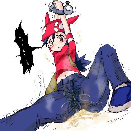 1girl artist_request bdsm blue_hair blush bondage bound brown_eyes female_focus gen_1_pokemon lisa_(pokemon) lowres magnemite midriff nintendo oekaki pee peeing peeing_self pokemon pokemon_(anime) pokemon_(classic_anime) pokemon_(creature) pokemon_3:_the_movie_-_spell_of_the_unown:_entei simple_background solo tears translation_request trembling wet