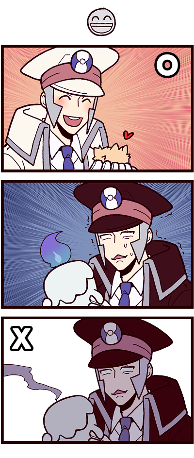 10s 2boys 3koma ^_^ bad_id bad_pixiv_id brothers closed_eyes coat comic emmet_(pokemon) emphasis_lines forced_smile gameplay_mechanics gen_5_pokemon gloves gojya grey_hair hat heart ingo_(pokemon) joltik litwick multiple_boys necktie nintendo peaked_cap pokemon pokemon-amie pokemon_(creature) pokemon_bw pokemon_xy short_hair siblings silent_comic twins uniform