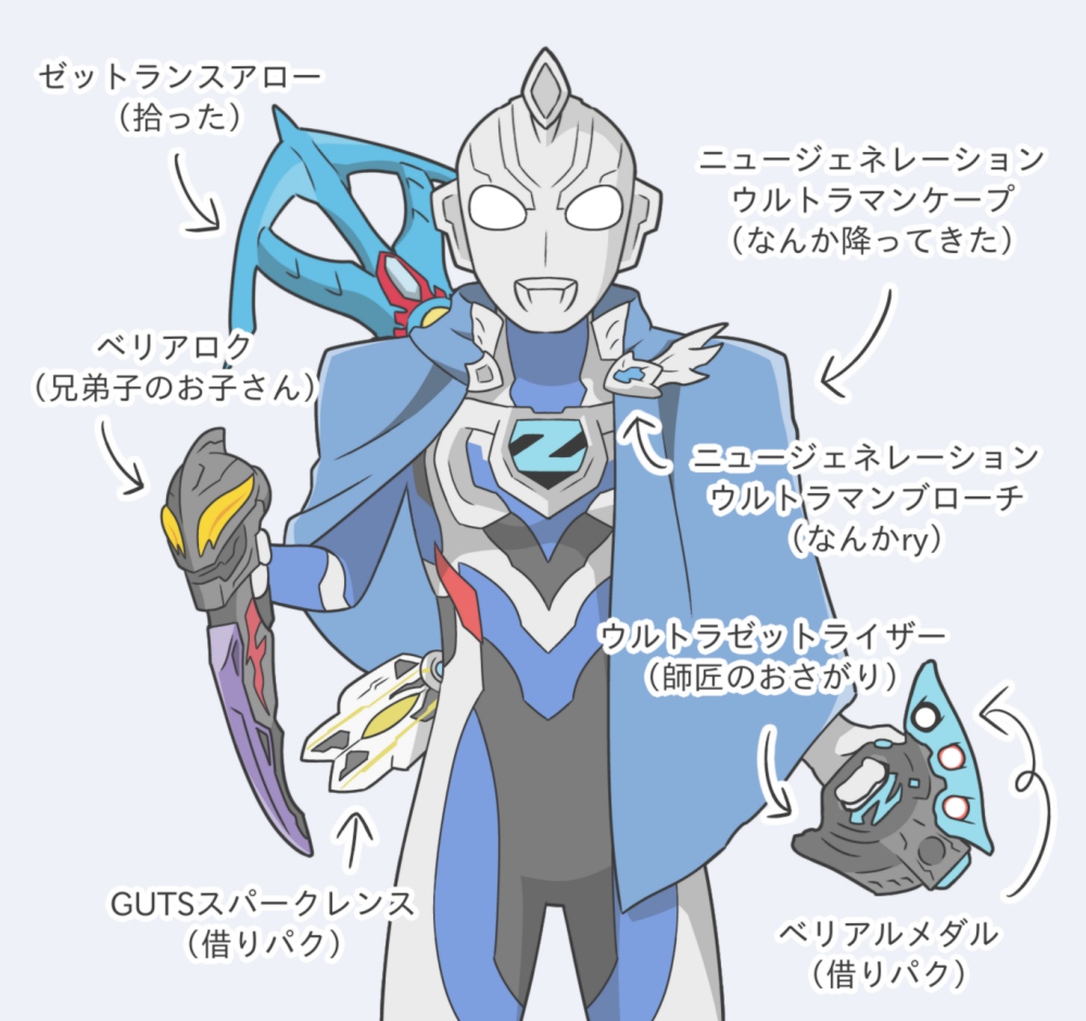 1boy aiueo8371 beliarok cape capelet color_timer colored_skin gun holding holding_sword holding_weapon looking_at_viewer male_focus multicolored_skin polearm solo spear standing sword tokusatsu ultra_series ultraman_trigger_(series) ultraman_z ultraman_z_(original) ultraman_z_(series) weapon white_eyes z_riser
