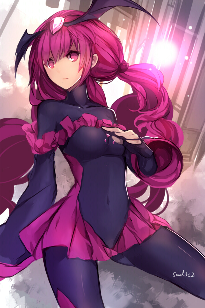 10s 1girl bad_end_happy bad_end_precure bad_id bad_pixiv_id bat_wings black_bodysuit bodysuit breasts covered_navel dark_persona female_focus fingerless_gloves gloves long_hair medium_breasts pink_eyes pink_hair precure skirt smile_precure! solo swd3e2 tiara twintails wings