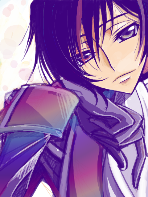 1boy bored c_(rahit) head_rest close-up code_geass glaring gloves lelouch_vi_britannia male_focus rahit short_hair sketch smirk solo staring zero_(code_geass)