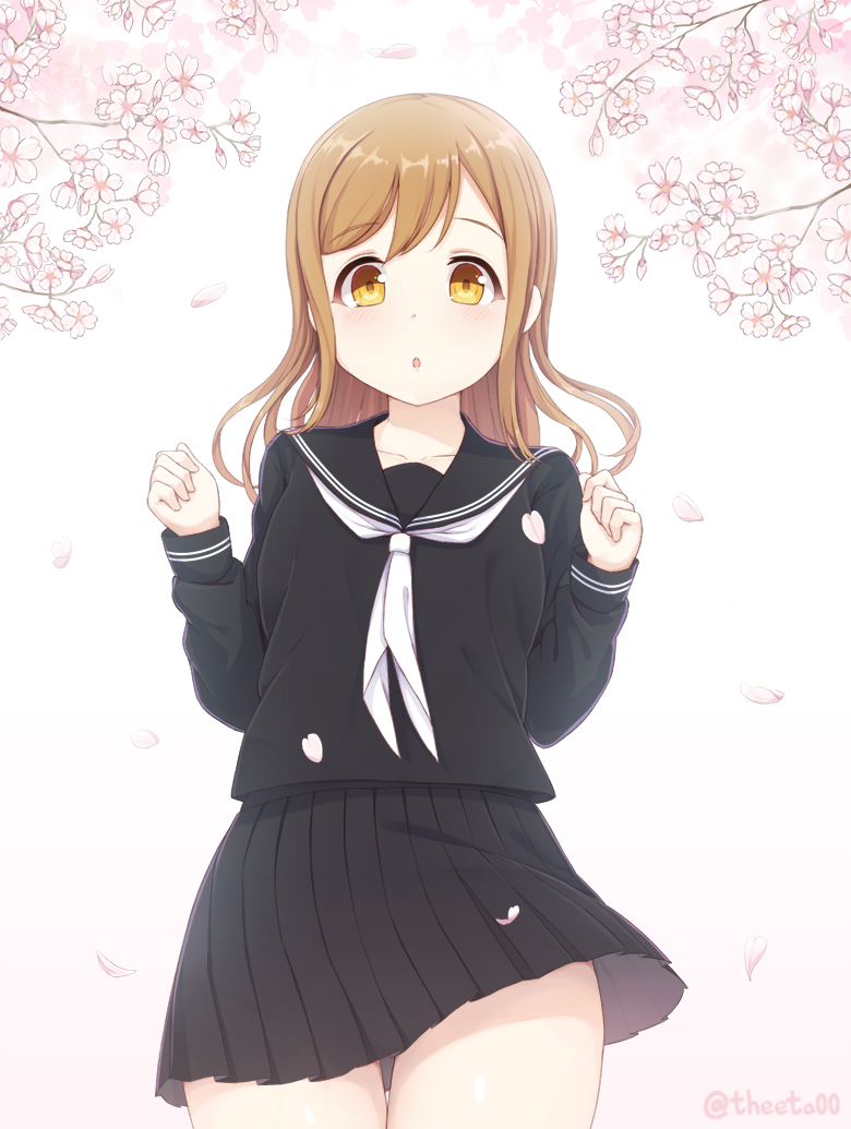 10s blush brown_eyes brown_hair kunikida_hanamaru long_hair love_live!_sunshine!! sakura school_uniform smile theeta