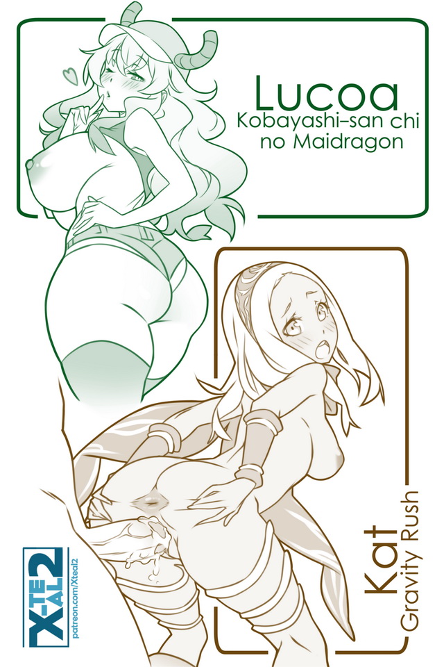 10s 1girl anus artist_name ass bikini breasts clothed_sex cum cum_in_pussy gravity_daze hetero kitten_(gravity_daze) kobayashi-san_chi_no_maidragon large_breasts monochrome pussy lucoa_(maidragon) sex solo swimsuit tagme text_focus uncensored vaginal x-t3al