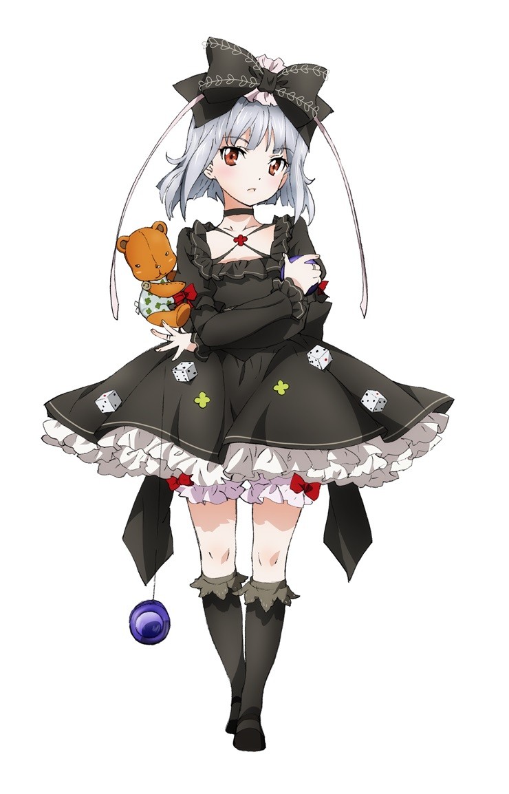 10s 1girl akari_(fantasista_doll) artist_request bear black_bow black_dress black_shoes black_socks bloomers blush bobby_socks bow brown_eyes choker collarbone crossed_arms dice dress dual_wielding fantasista_doll female_focus frilled_dress frills full_body hair_bow head_tilt holding kneehighs large_bow long_sleeves looking_at_viewer mary_janes orange_eyes petticoat shoes short_hair silver_hair simple_background socks solo standing stuffed_animal stuffed_toy teddy_bear underwear walking white_background yo-yo
