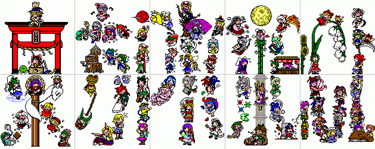 2boys 6+girls absolutely_everyone aki_minoriko aki_shizuha alice_margatroid anger_vein animal_ears arrow_(projectile) bamboo bat_wings bird_wings bishamonten&#039;s_pagoda black_hair blonde_hair blue_hair board_game book bow bow_(weapon) box branch broom bucket chen cirno copyright_name daiyousei donation_box embodiment_of_scarlet_devil english_text everyone ex-keine fairy_maid_(touhou) fire flandre_scarlet flower food_stand fujiwara_no_mokou full_moon futatsuiwa_mamizou gohei gompom gradient_hair green_hair hair_bow hair_rings hakurei_reimu hand_fan hat hieda_no_akyuu hijiri_byakuren himekaidou_hatate hinanawi_tenshi hisou_tensoku hong_meiling hoshiguma_yuugi houjuu_nue houraisan_kaguya ibaraki_kasen ibuki_suika imperishable_night inaba_tewi instrument inubashiri_momiji izayoi_sakuya jeweled_branch_of_hourai kaenbyou_rin kagiyama_hina kaku_seiga kamishirasawa_keine kasodani_kyouko kawashiro_nitori kazami_yuuka kesa keyboard_(instrument) kirisame_marisa kisume koakuma kochiya_sanae komeiji_koishi komeiji_satori konpaku_youmu kumoi_ichirin kurodani_yamame letty_whiterock lily_of_the_valley lily_white luna_child lunasa_prismriver lyrica_prismriver magic_circle maribel_hearn medicine_melancholy merlin_prismriver mishaguji miyako_yoshika mizuhashi_parsee mob_cap mononobe_no_futo moon morichika_rinnosuke moriya_suwako motoori_kosuzu mountain_of_faith multicolored_hair multiple_boys multiple_girls murasa_minamitsu mystia_lorelei nagae_iku namazu_(touhou) nazrin onbashira onozuka_komachi outstretched_arms patchouli_knowledge perfect_cherry_blossom phantasmagoria_of_flower_view pixel_art purple_hair rabbit_ears red_hair red_moon reisen_udongein_inaba reiuji_utsuho remilia_scarlet ritual_baton rocket rope rumia saigyouji_yuyuko sailor scythe shameimaru_aya shanghai_doll shide shiki_eiki shimenawa shogi soga_no_tojiko staff star_sapphire su-san subterranean_animism sunflower sunny_milk sword tatara_kogasa tate_eboshi ten_desires third_eye tokiko_(touhou) tokin_hat tombstone toramaru_shou torii touhou toyosatomimi_no_miko trumpet turtle_shell umbrella undefined_fantastic_object unzan usami_renko violin watatsuki_no_toyohime watatsuki_no_yorihime weapon wings wizard_hat wolf_ears wriggle_nightbug yagokoro_eirin yakumo_ran yakumo_yukari yasaka_kanako yin_yang zombie_fairy_(touhou) zombie_pose