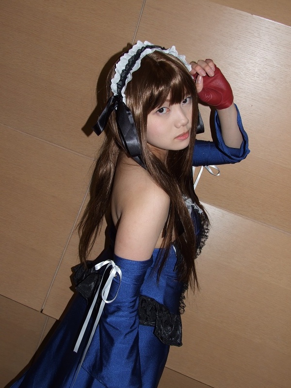 apron boots cosplay gloves hair_ribbon ikkitousen kan&#039;u_unchou maid maid_apron momo panties photo_(medium) ribbon underwear