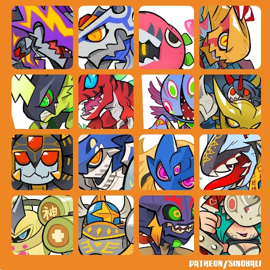ancientsphinxmon armor beelstarmon bulkmon chaosdukemon darknessbagramon death-x-mon diablomon digimon dorugoramon ex-tyranomon keramon keramon_x-antibody looking_at_viewer manticoremon mervamon raijinmon red_eyes regalecusmon seraphimon sharp_teeth sinobali teeth tongue tongue_out tyranomon wings yellow_eyes