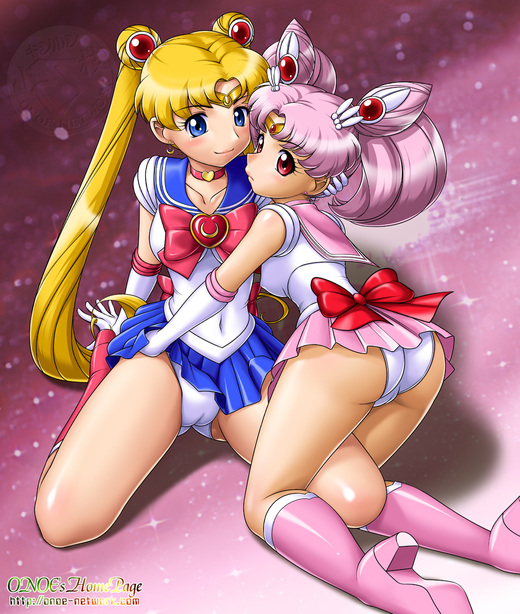 1990s_(style) 2girls age_difference ass bad_id bad_pixiv_id bishoujo_senshi_sailor_moon bishoujo_senshi_sailor_moon_s blonde_hair blue_dress blue_eyes blue_sailor_collar blue_skirt boots bow brooch cameltoe chibi_usa choker cone_hair_bun double_bun dress elbow_gloves erection female_focus full_body gloves hair_bun hair_ornament hairpin heart heart_brooch high_heels highres incest jewelry knee_boots leg_between_thighs leotard long_hair magical_girl mother_and_daughter multiple_girls onoe panties pantyshot pink_background pink_boots pink_dress pink_hair pink_skirt pleated_skirt red_bow red_eyes retro_artstyle ribbon sailor_chibi_moon sailor_collar sailor_moon shiny_skin short_hair skirt tiara tsukino_usagi twintails underwear watermark web_address white_gloves white_panties yuri