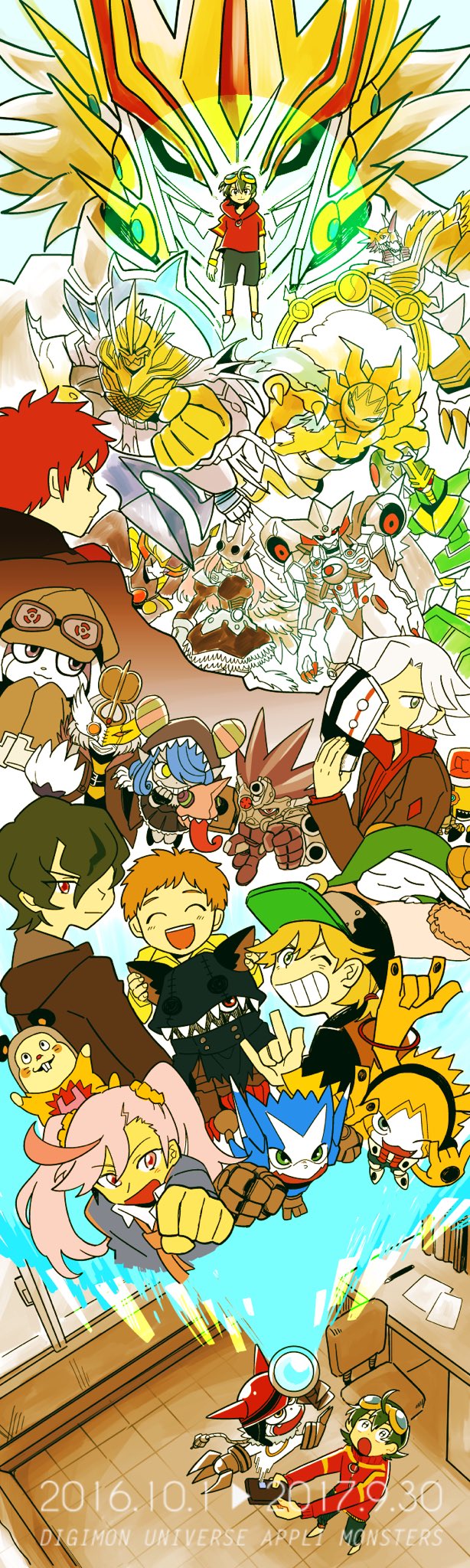 appmon asuka_torajirou beautymon biomon charismon digimon digimon_universe:_appli_monsters dokamon fakemon_(appmon) gaiamon_(appmon) gatchmon hackmon_(appmon) hadesmon highres karan_eri katsura_hajime katsura_rei mienumon musimon offmon ouranosmon ozora_yujin pipomon poseidomon sakusimon scorpmon shinkai_haru sleepmon unryuji_knight