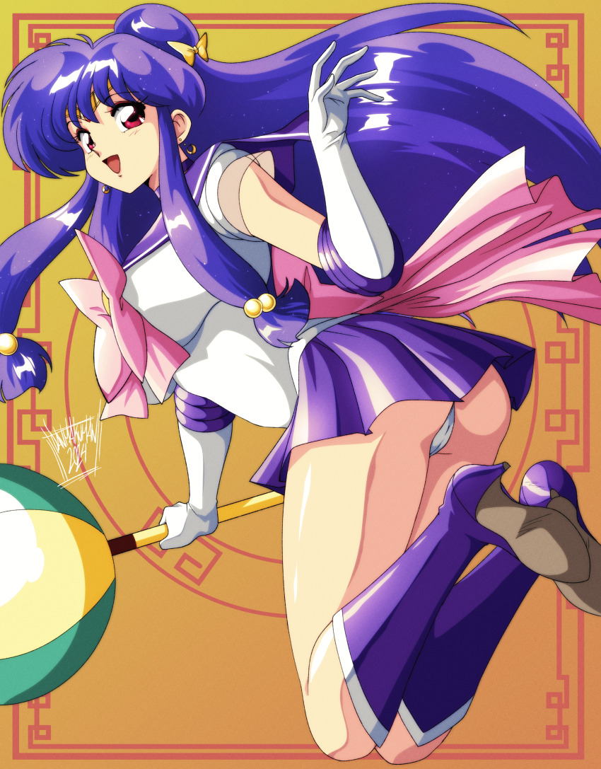 1girl cosplay double_bun dress hair_bun hair_ornament long_hair ranma_1/2 red_eyes sailor_dress sailor_moon shampoo_(ranma_1/2) tagme