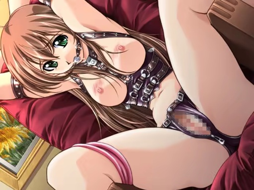1girl arms_behind_head ball_gag bdsm bondage bondage_cuffs bondage_outfit bound bound_legs breastless_clothes breasts brown_hair censored chair collar crotch_zipper crotchless crotchless_panties fairytale female_focus fetish_wear gag gagged game_cg green_eyes haritama_hiroki harness indoors long_hair looking_at_viewer mosaic_censoring natural_2_duo navel nipples panties pussy rope sitting slave spread_legs underwear unzipped whip_marks zipper