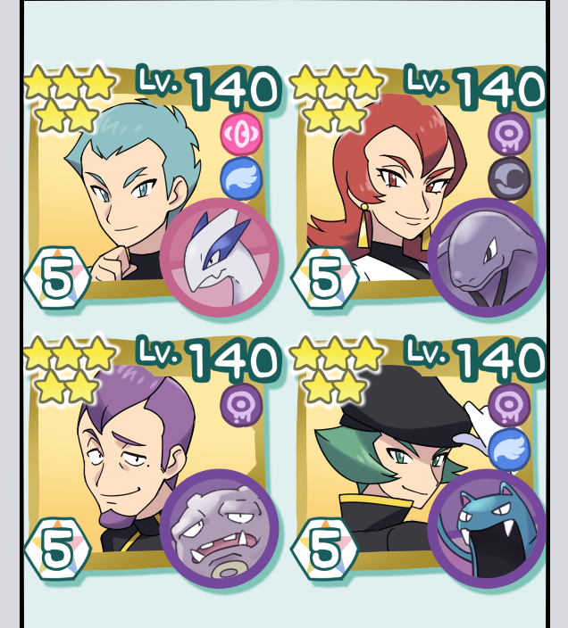 1girl 3boys arbok archer_(pokemon) ariana_(pokemon) black_headwear black_jacket black_shirt closed_mouth commentary_request earrings eyelashes facial_hair gen_1_pokemon gen_2_pokemon gloves goatee golbat green_eyes green_hair hand_up hat jacket jewelry legendary_pokemon long_hair lugia momoji_(lobolobo2010) multiple_boys nintendo petrel_(pokemon) pokemon pokemon_hgss pokemon_masters_ex proton_(pokemon) purple_hair red_eyes red_hair shirt short_hair smile star_(symbol) team_rocket team_rocket_uniform weezing white_gloves